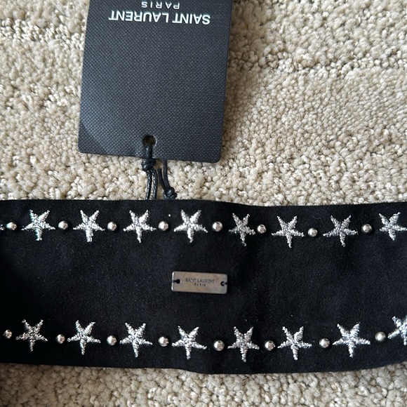 NWT Saint Laurent YSL Black Suede Scarf Choker Metallic Stars & Silver Studs - Picture 10 of 16
